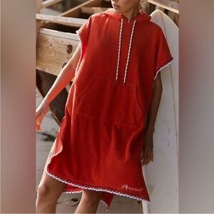 Free People Kai Pullover Red Cover Up Hoodie Slouchy relaxed fit Sz XS NEW